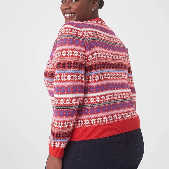 Lane Bryant Women 18/20 Red Fair Isle Holiday Christmas Classic‎ Cardigan - Picture 2 of 7